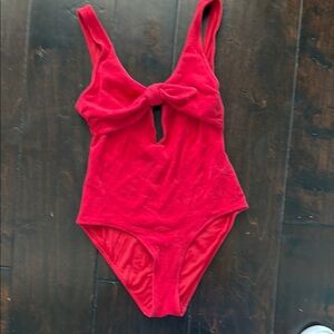 Ganni Red One Piece Swimsuit with Elegant Bow Detail